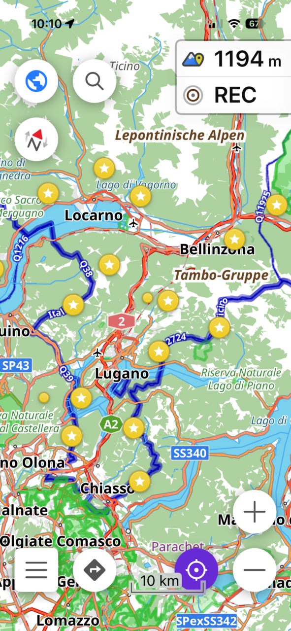 Osmand Tessin Karte mit Drop-In Points